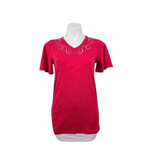 Quacker Factory Set of 2 Flutter & Swirl Knit Tops Red Blue XXS